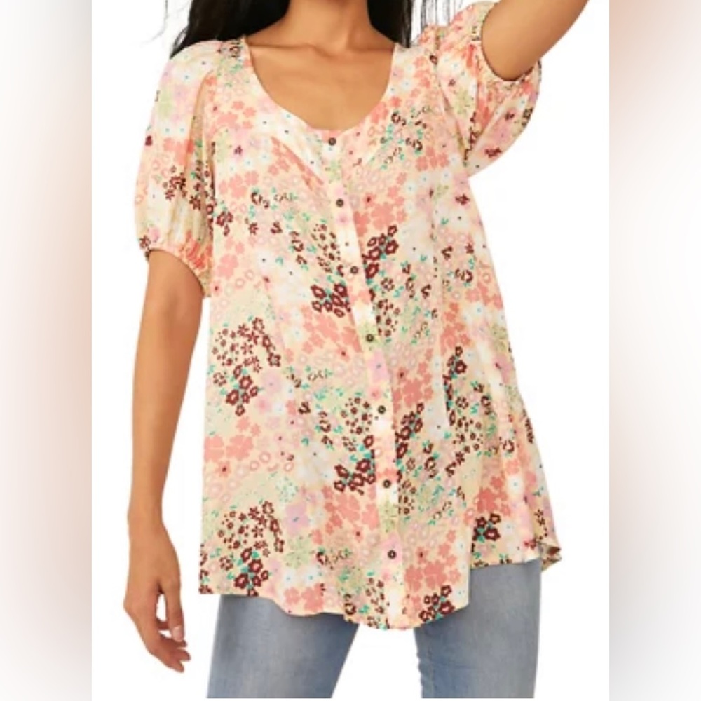 Free People Callie Printed Tunic- Vintage Combo (Floral)-Size Small. NWT.